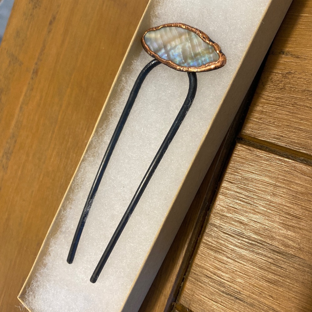 Abalone hair fork/ copper hair pin/ bun holder